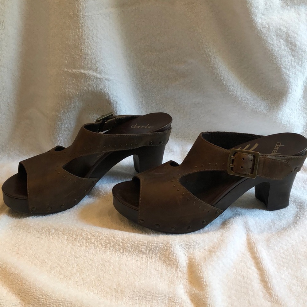 Dansko Brown Slip On Chunky Heeled Sandals Size 41